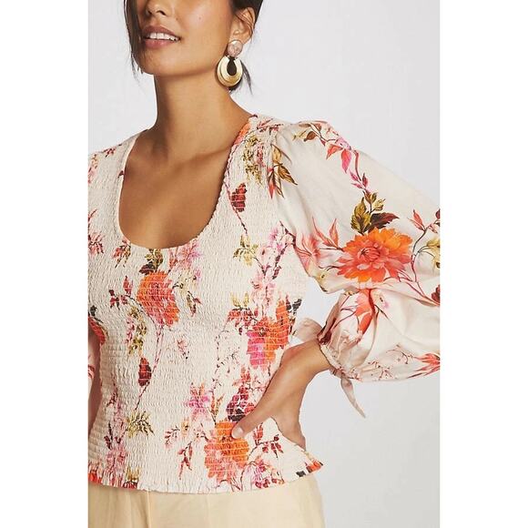 Anthropologie Smocked Floral Peasant Top - Picture 1 of 9